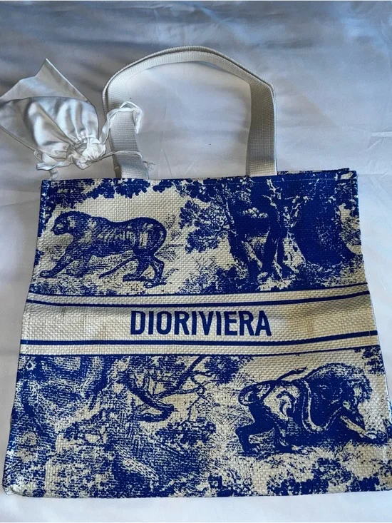 Dior Dioriviera Blue and Natural Canvas Tote - Picture 2 of 6